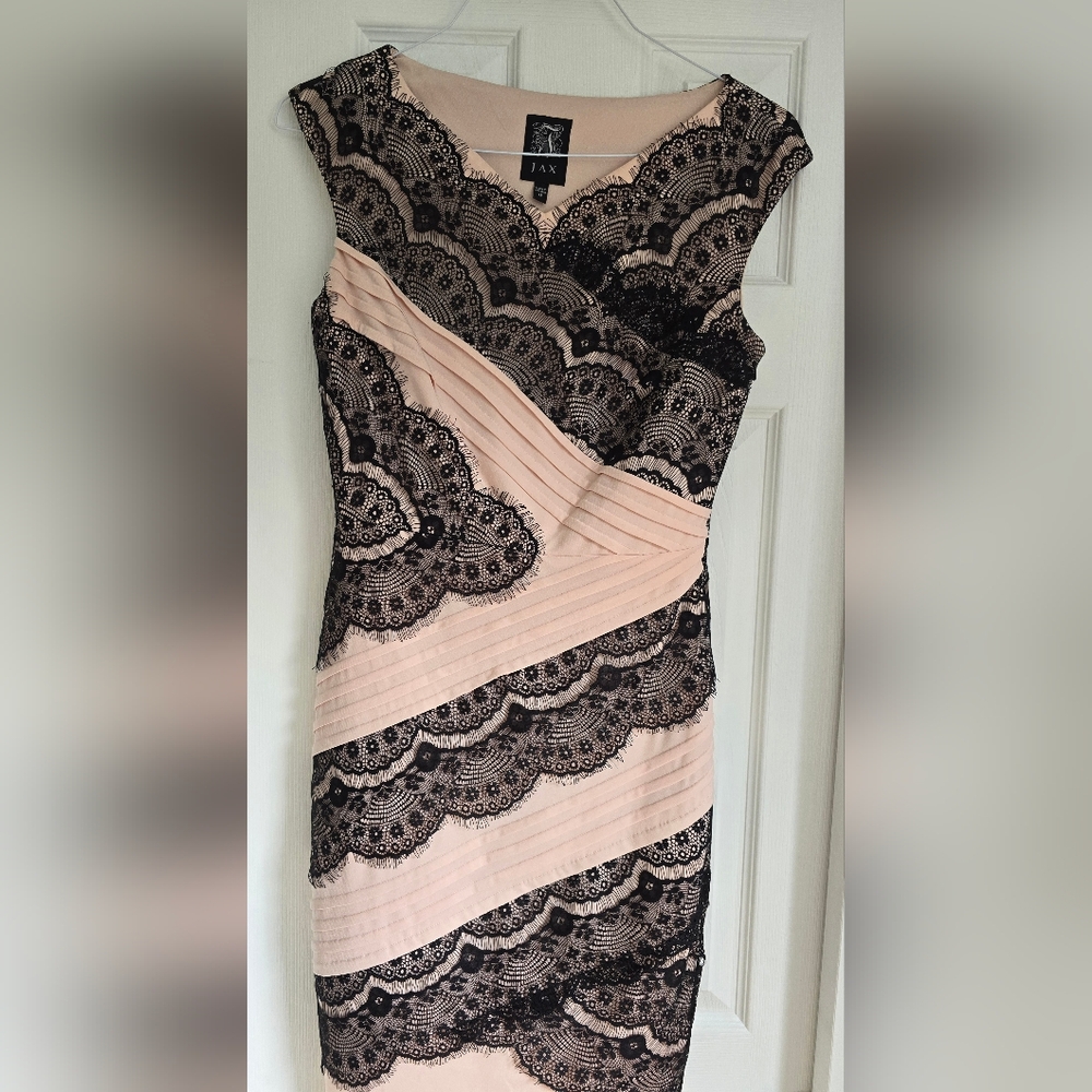 Jax Blush Pink Black Lace Cocktail Dress Size 8